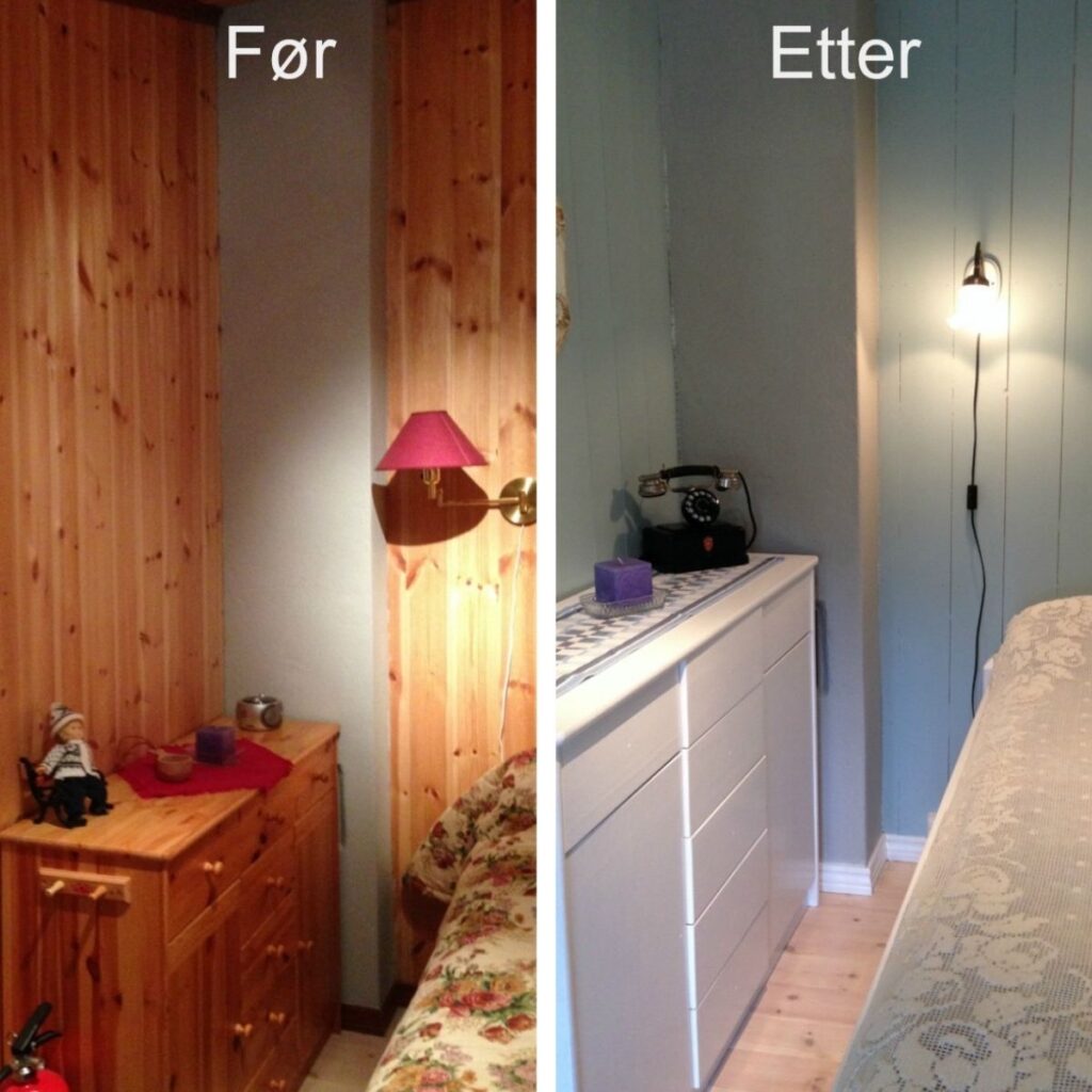 Bildet viser soverom før og etter for god balanse i boligen med feng shui.