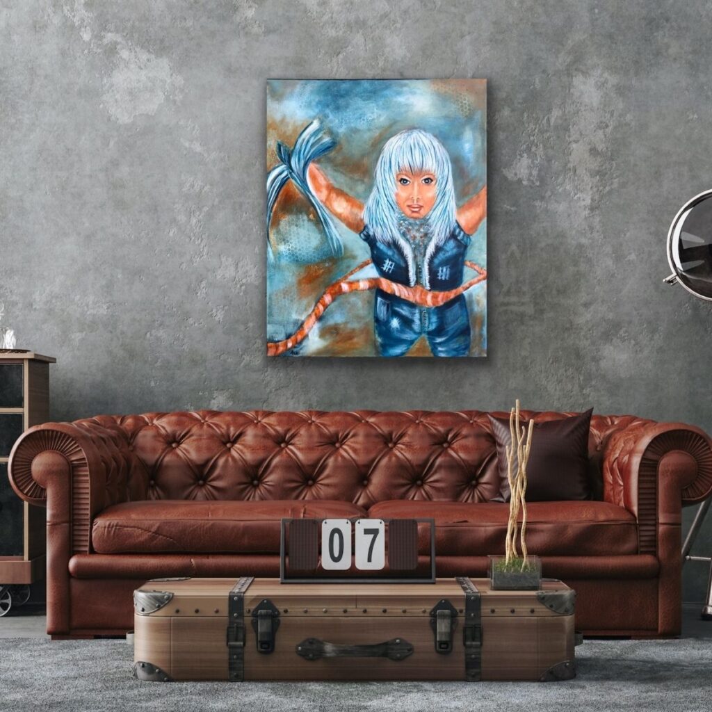 Bildet viser en dame (tittel: Countrygirl) som har fått ryddet i uro og kaos inni seg og fått indre ro og balanse.